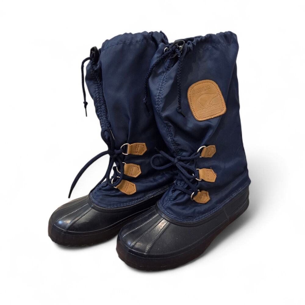 Vintage Sorel Snow Lion Mid-Calf Navy Blue Winter Snow Boots Women's US Size 8